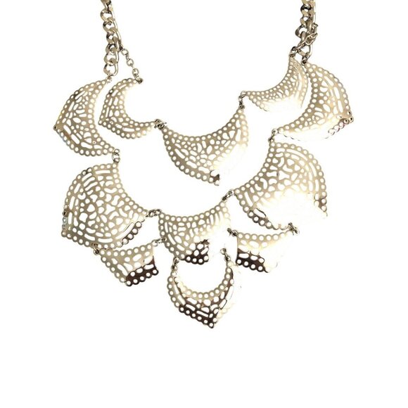 Womens Silver Statement Necklace With Layered Geometric Design - Picture 3 of 6